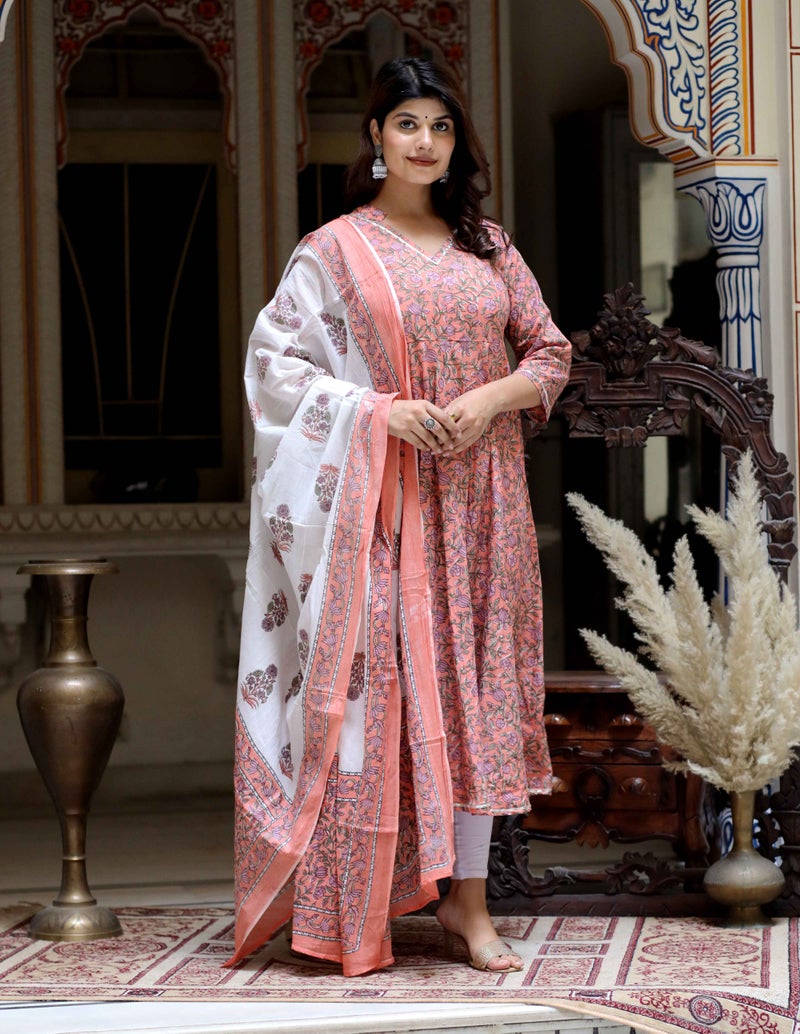 Miravan Floral Printed Anarkali Kurta and Dupatta for Women - Image 3
